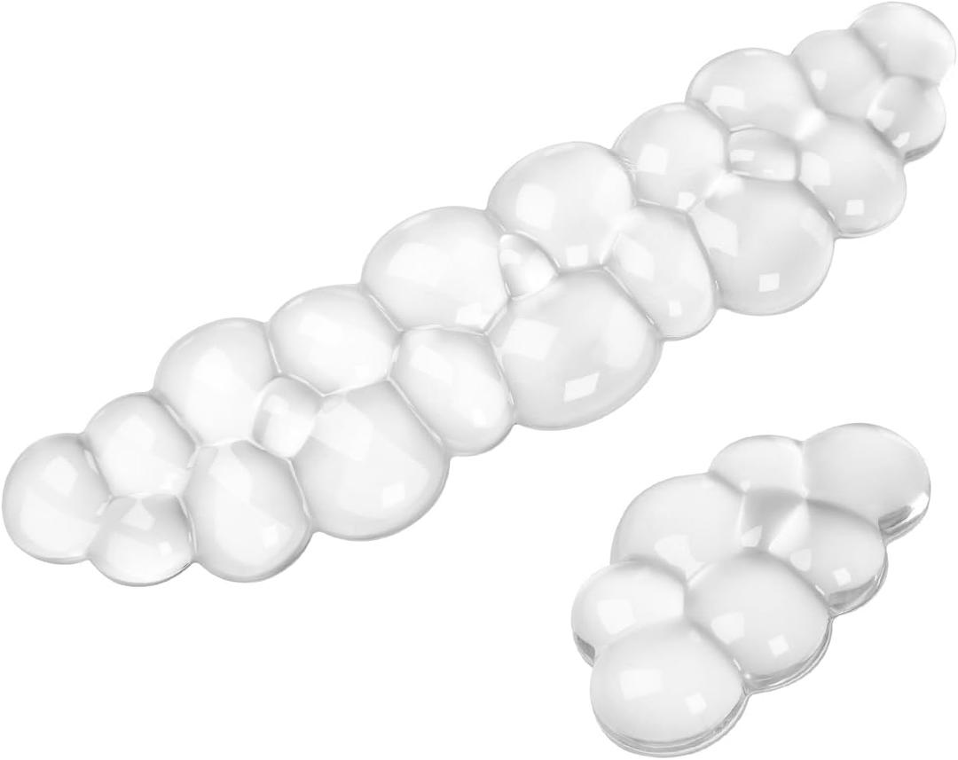 Gel Cloud Keyboard and Mouse Wrist Rest Set, Cute Ergonomic Wrist Support and Arm Support Keyboard Rest for Typing Pain ReliefSuitable for Office/Computer/Laptop/Gaming (Transparent White Set)