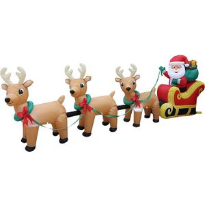 12 FT Long Lighted Christmas Inflatable Santa Claus on Sleigh with 3 Reindeer – Outdoor/Indoor Yard Blow-Up Holiday Decoration with Built-in Lights, Self-Inflating Blower & Weather-Resistant Material