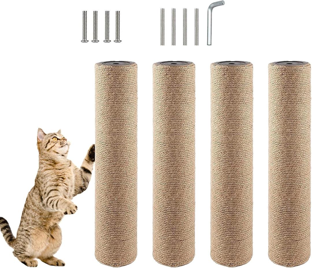 4 Pcs CatScratching Post Replacement for Indoor 15.7 x 3.1 Inches Cats Tree Replacement Parts Natural Jute Pole Part Cat Scratch Posts Refill with M8 Screws Spare Cat Furniture Accessories