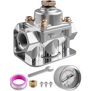 12-803 Adjustable Fuel Pressure Regulator Carburetor with Gauge 4.5 to 9 PSI 3 8 in NPT 1 in 2 Out Compatible with Holley and Edelbrock Carburetors Fuel Regulator Kit
