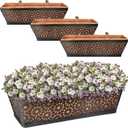 Halatool 24 Inch Window Box with Coco Liner, 4 Pack Sturdy Metal Flower Railing Planter with Coco Coir Basket Liners for Window Deck Fence Porch Balcony and Patio Outdoor Indoor Lawn