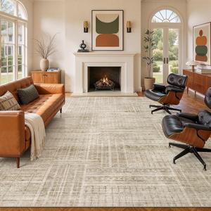 WITSHOCK Neutral Modern Area Rug 10x14 Washable Rugs for Living Room, Beige