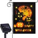 Solar Lighted Halloween Garden Flags Double Sided Burlap Cat Pumpkin Garden Flags for Garden Patio Lawn Outside Halloween Decorations Garden Decor