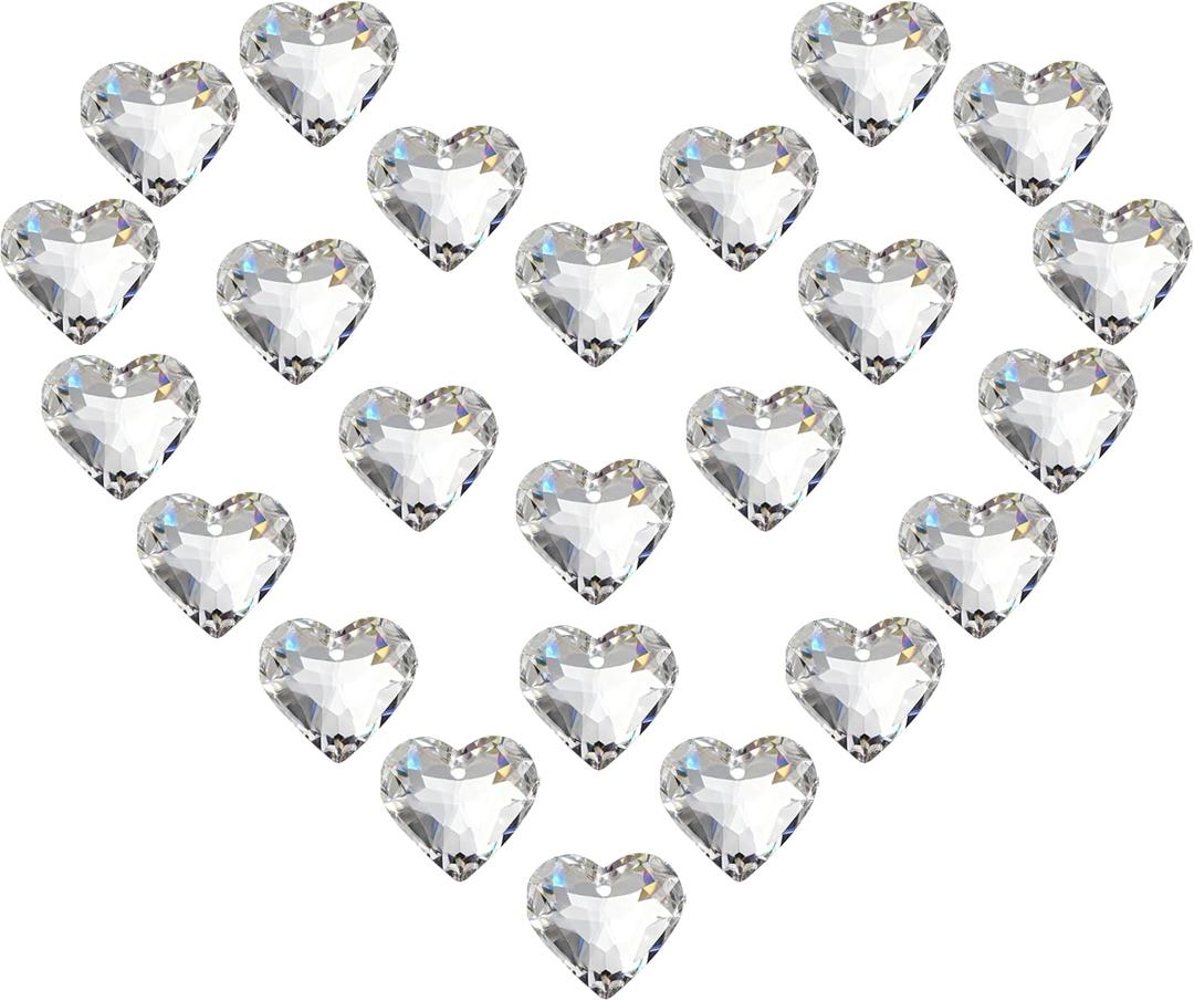 HDCRYSTALGIFTS 24pcs Crystal Heart Prisms Suncatchers 20mm Clear Glass Beads Rainbow Maker Sun Catchers Chandelier Crystals Drop Parts Glass Wedding Valentine's Day Decorations