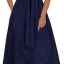 PRETTYGARDEN Summer Dresses for Women 2026 Elegant Classy Short Sleeve V Neck Ruffle A Line Belted Long Beach Vacation Dress M