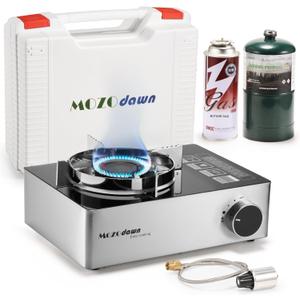 Dual Fuel Camp Stove, 12000 BTU Portable Propane/Butane Stove with Case, Adapter Hose, Wind Guard, Single Burner Propane Stove for Home Kitchen, Camping, Picnics, Hiking, Fuel Not Included