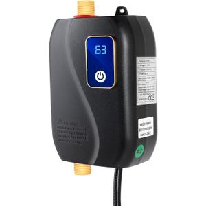 Mini Tankless Water Heater Electric for Under Sink, Instant On Demand Hot Water Heater 110V 3000W with Digital Display, Kitchen, Bathroom, Camping, Black