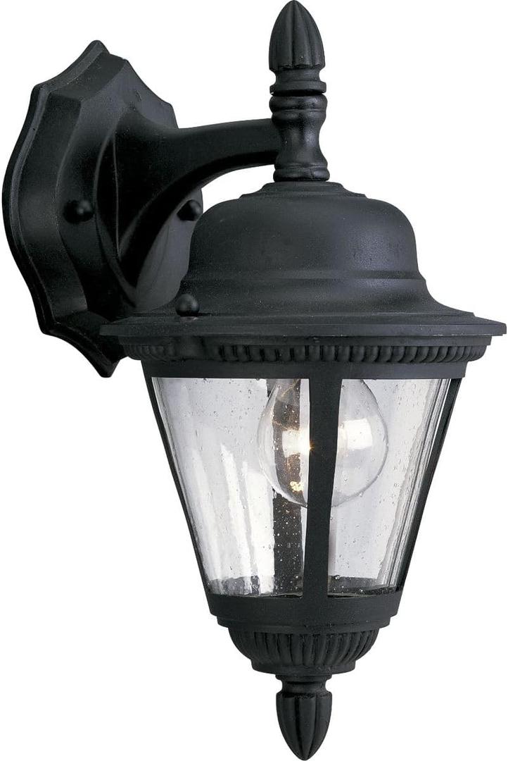 Progress Lighting P5862-31 1-Light Cast Wall Lantern with Clear Seeded Glass, Textured Black