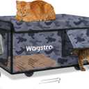 Heated Cat House for Outside, Waterproof Awning & Escape Door Heated Cat Houses for Indoor/Outdoor Cats in Winter, Elevated & Insulated Outdoor Cat Shelter for Feral Cat(Black Camo, 25.2"x16.5"x13")