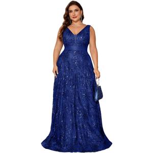 Plus Size Formal Dresses for Women with Embroidery Sequin and V-Neck, A-Line Maxi Dress for Wedding and Cocktail (4X)