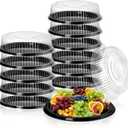 Frcctre 12 Pack 12 Inch Plastic Serving Tray with Lid, Disposable Plastic Food Serving Platters with Clear Dome Lids, Stackable Round Trays for Party, Takeout Food, Catering, Picnic Black