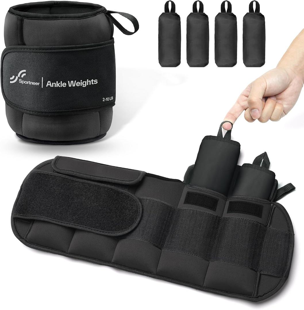 Sportneer 20lbs/Pair Adjustable Ankle Weights for Women and Men, Modularized Leg Weight for Yoga, Walking, Running, Aerobics, Gym, Physical Therapy, 10lbs X 2