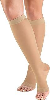 Sheer Compression Stockings, 15-20 mmHg, Women's Knee High Length, Open Toe, 20 Denier, Medium