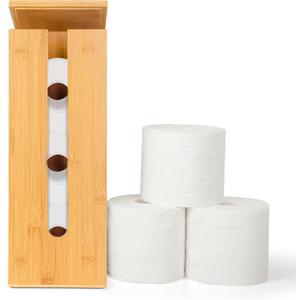 GOBAM Bamboo Toilet Paper Storage - Fits 3 Mega Toilet Paper, Bathroom Organizer, Toilet Paper Holder Stand, Bamboo Bathroom Accessories - Natural, 5.9 x 5.9 x 16.1 inches