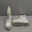 Mikarka Women's Chain Platform Boots Lace Up & Zipper Chunky Heel Black Combat Ankle Booties Fashion Studded Motorcycle Boots 7