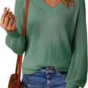 Dokotoo Women's Casual V-Neck Long Sleeve Sweaters Solid Color Pullover Knit Sweater Jumper Tops