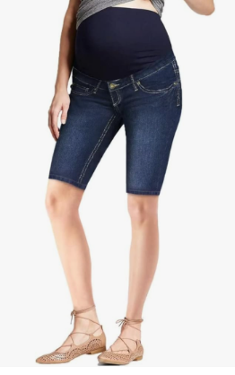 Women Super Comfy Stretch Maternity Bermuda Short Blue XL Bermuda-darkwash