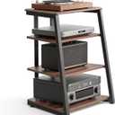 FITUEYES Design 4-Tier AV Media Stand Corner Shelf for Record Player Wooden Stereo Cabinet Audio Rack Tower with Height Adjustable Wooden Shelves for ps4 (Walnut)