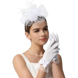 2025 Kentucky-Derby Fascinators Hats for Women Church Tea Party Accessories Outfits with Lace Gloves (M)