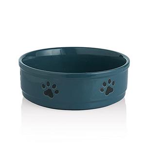 Sweejar Ceramic Dog Bowls with Paw Pattern, Dog Food Dish for Large Dogs, Porcelain Pet Bowl for Water 70 Fl Oz (Fog Blue)
