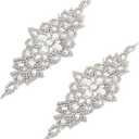 DUOBAO Crystal Rhinestone Applique 2PCS Silver Wedding Sash Bridal Belts Appliques Pearl Handmade Rhinestone Belt for Prom Bridesmaid Dress