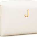 Gifts for Women Bridesmaid Gifts Personalized Initial Makeup Bag PU Leather Cosmetic Waterproof Travel Toiletry Bag (Beige J)