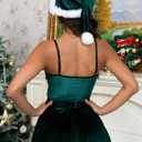 CHALOVELO Christmas Lingerie for Women Sexy Santa Outfits Lace Teddy Bodysuit Underwired Corset V Neck One Piece Babydoll (Green, S)