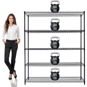 60"x24"x72" PRIME HEAVY DUTY Black 5-Tier Wire Shelving NSF 3000 LBS MAX Capacity Storage Rack for Commercial, School, Home, Garage, Warehouse, Industrial, and Hospital Uses (with Wheels)