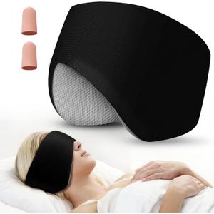 Sleep Mask, Eye Mask for Sleeping with Heads Adjustable, Earmuffs for Sleep for Men & Women, 2 in 1 Ear Mask and Blindfold, Soft Dual-Sided All-Season Eye Cover for Side Sleepers (Black)