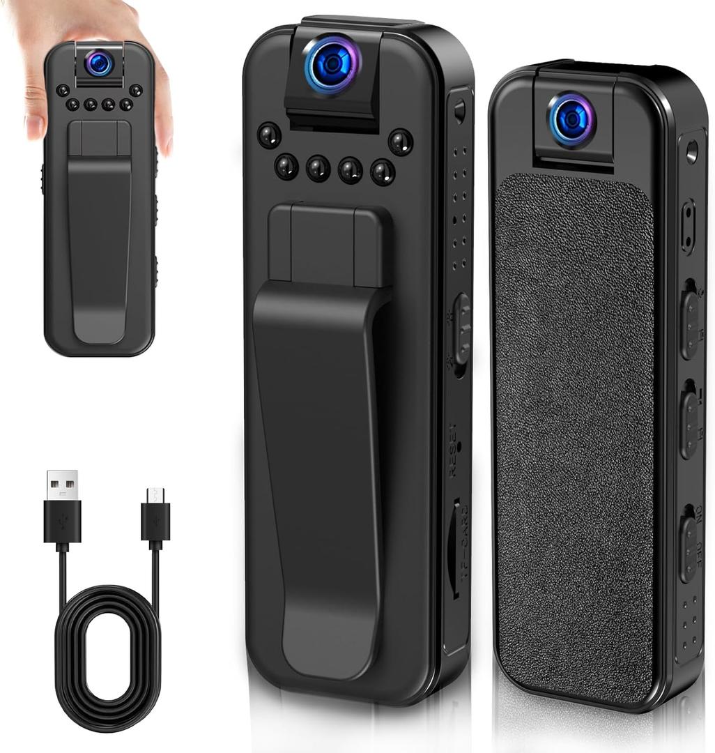 Hidden Body Camera HD 1080P Mini Body Cam with Night Vision Wearable Camcorder with 180 Rotatable Lens and Sturdy Clips Small Video Recorder for Security, Indoor, Outdoor