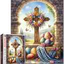 Cross Christian Puzzles 1000 Pieces for Adults Easter Eggs Jigsaw Puzzle Religious Challenging Family Activity Decorations for Home Wall 19.7 X 27.6 Inches