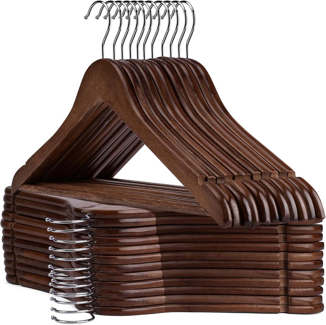 Wooden Hangers - 30 Pack - Clothes Hanger for Daily Used,Heavy Duty Wood Hangers with Precisely Cut Notches,Coat Hanger for Closet, Clothes Hangers for Shirt Suit Dress (Walnut)