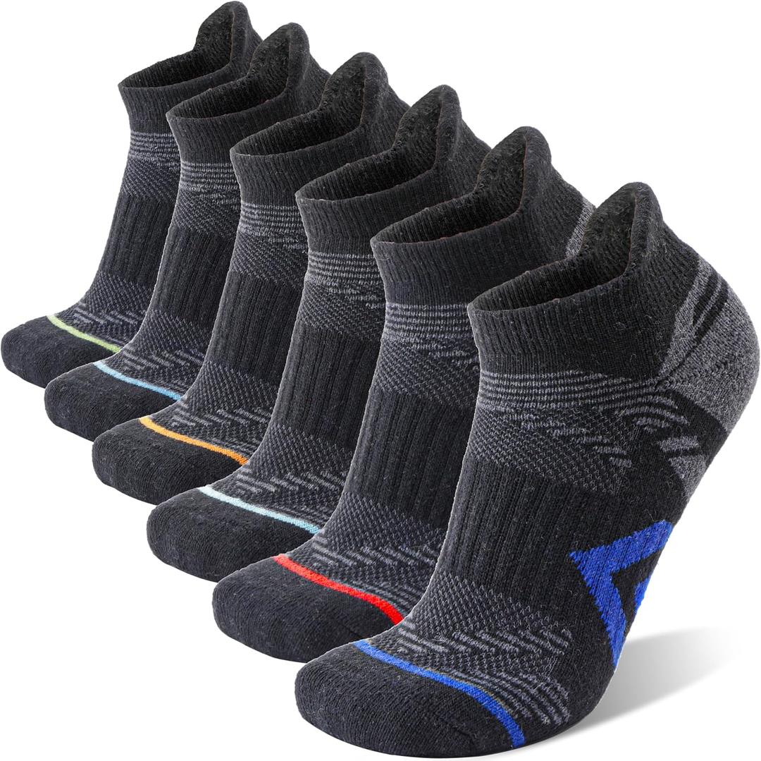 ANTSANG Merino Wool Ankle Hiking Socks Compression Warm Thermal Thick Cushion Winter Running No Show Moisture Wicking Socks Gifts Stocking Stuffers for Women Men 6 Pairs(Black, M)