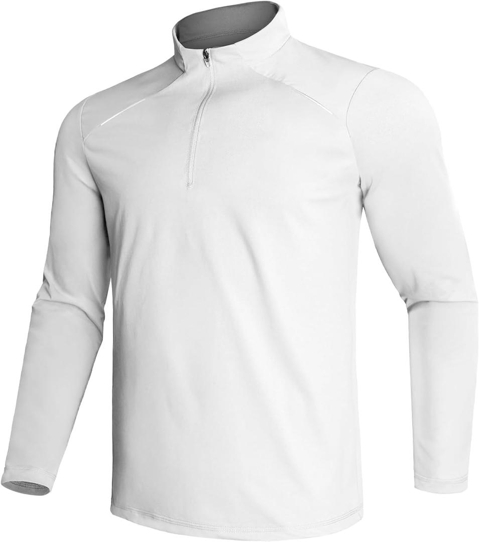 GEMYSE Men's Quarter Zip Pullover Long Sleeve Running Shirt 1/4 Zip Quick Dry Athletic Workout Shirts (White, XL)