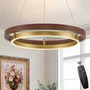 LED Ring Chandelier Dimmable Gold Walnut Wood Chandeliers, 30W Downlight