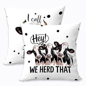 Highland Cow Throw Pillow Covers 18x18 Inch, Set of 2 Soft Linen Square Pillow Covers, Decorative Western Farmhouse Throw Pillows, Gifts for Women Friend Sister Coworker Birthday Christmas