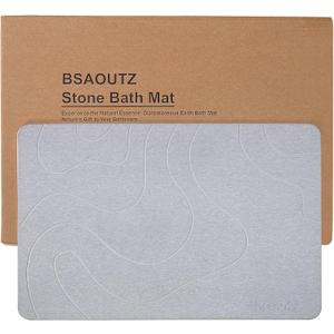 Stone Bath Mat, Natural Diatomaceous Earth Bathroom Rug, Super Absorbent, Quick Dry, Non-Slip Stone Mats for Bathroom, Kitchen, Entryway, Easy to Clean (Curve Light Grey 1 Pack), 1'3" x 1'11"