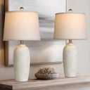 25 Jar Table Lamps Set of 2, Ceramic Bedside Lamps for Bedroom, Beige Farmhouse Nightstand Lamps for Living Room