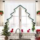 Estmy Boho Cute Christmas Tree Kitchen Curtain, White and Green, 47'W x 36'L, 1PCS