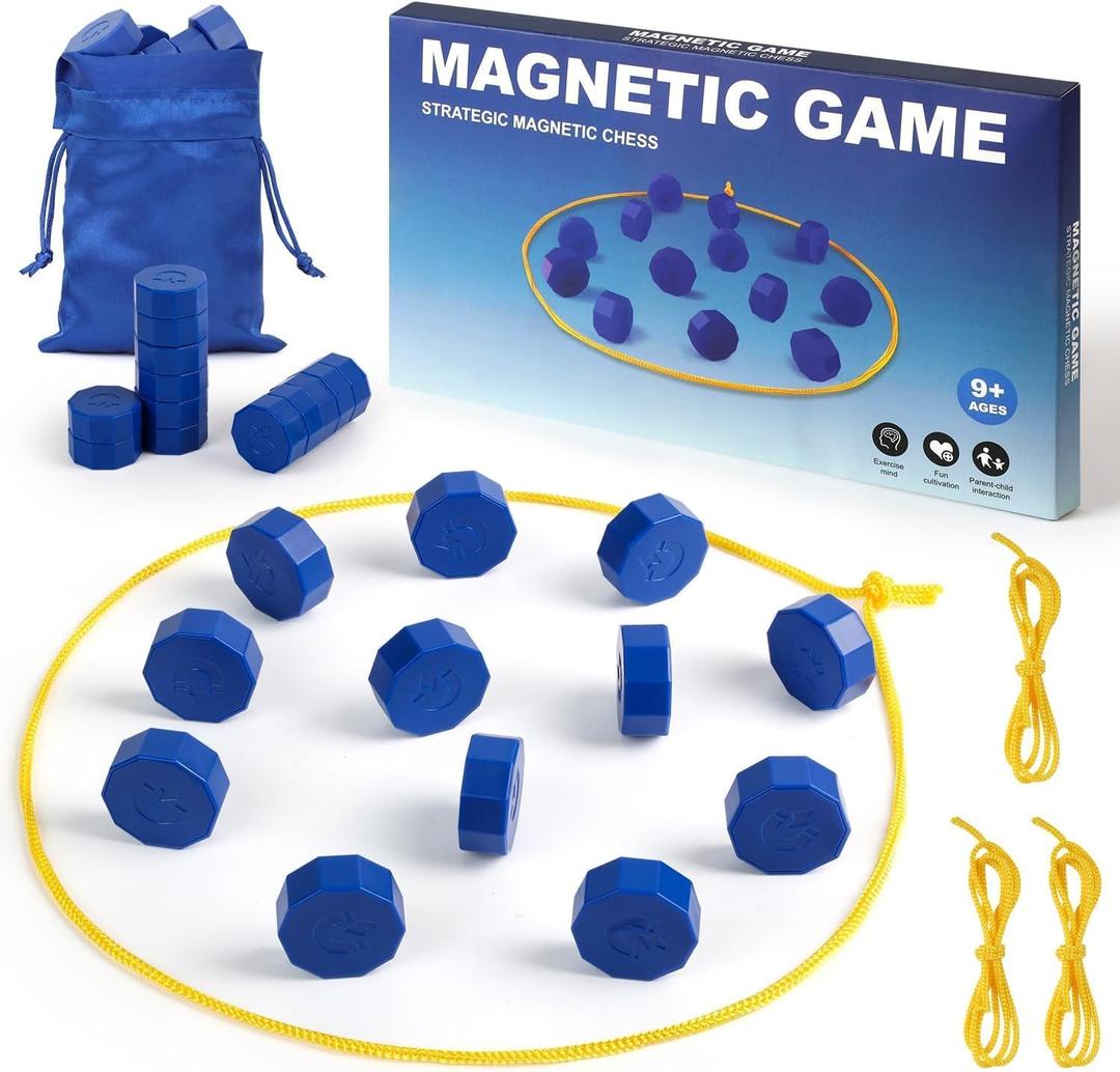 Magnetic Chess Game with 24 Travel-Stones, Magnet Chess 3 String & Portable Storage Bag, for Family & Party & Travel & Camping, Exciting Magnetic Game for Family Game Night