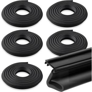 Yuntau 5 Pack 84 Inch Rubber Weather Stripping Seal for Kerf Channel Doors, Black Door Seal for Top & Sides, Blocks Wind, Water, Rain & Dust, Easy Slotted Installation, Black
