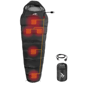 Heated Sleeping Bag 5pcs Multi USB Power Support Heating Pads,Operated with Battery Power Bank or Other USB Power Supplies, Portable Compact Bag, Mummy Style.