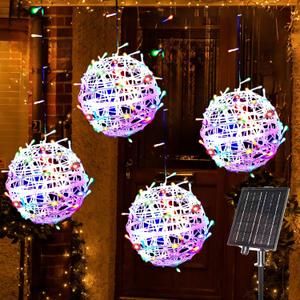 Christmas Solar String Lights Outdoor, 4Pc 160LED 29.5ft Solar Powered Globe Fairy Lights Waterproof, 8 Modes Ball Lights Outside for Tree Garden Yard Porch Lawn Holiday Decor, Multicolor