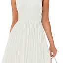 ZESICA Women's Spring Sleeveless Cocktail Dresses 2026 Summer Crewneck Flowy Wedding Guest Party A Line Midi Dress (White, S)