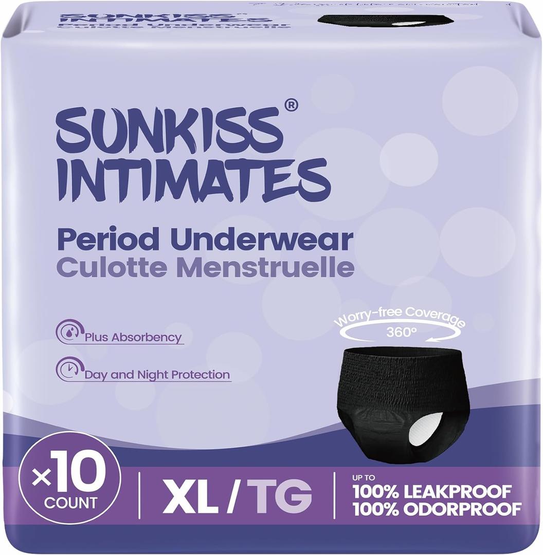Disposable Period Underwear for Women with Heavy Flow, Low-Rise Unscented Postpartum Essentials, Black, XLarge, 10 Count