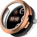 Women Bands with Case Compatible with Google Pixel Watch 4/3 45mm 41mm Watch2 Watch1, Metal bling Luxurious Dressy Replacement Wristbands, Silver Black Rose Gold