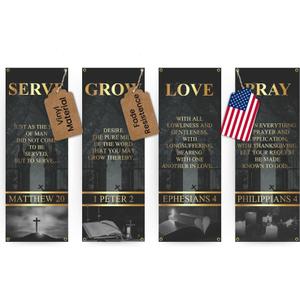 Church Banners for Sanctuary Wall with Bible Scripture Verses Set of 4 2x5ft Fade Resistant Vinyl Christian Worship, Praise, Welcome Religious Decoration Flags for Church Anniversary & Christmas Event (Design 3)