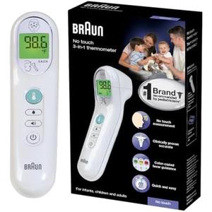Braun No Touch 3-in-1 Thermometer for Adults, Kids & Babies, Measures Forehead, Liquid and Food Temps, Professional Accuracy & Color Coded Fever Guidance