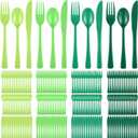 Minatee 180 Pcs Green Plastic Silverware Heavy Duty Cutlery Sets Disposable Utensils for Holiday Birthday Themed Party Supplies, 60 of Each Forks Knives Spoons