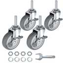 Finnhomy Caster Wheels 3 Inch Set of 4 Heavy Duty Threaded Stem Casters 3/ 8"-16x1-1/ 2" Swivel Rubber Industrial Castors Locking Wheels for Wire Shelving/ Furniture/ Carts Load Bearing 720 Lbs Gray